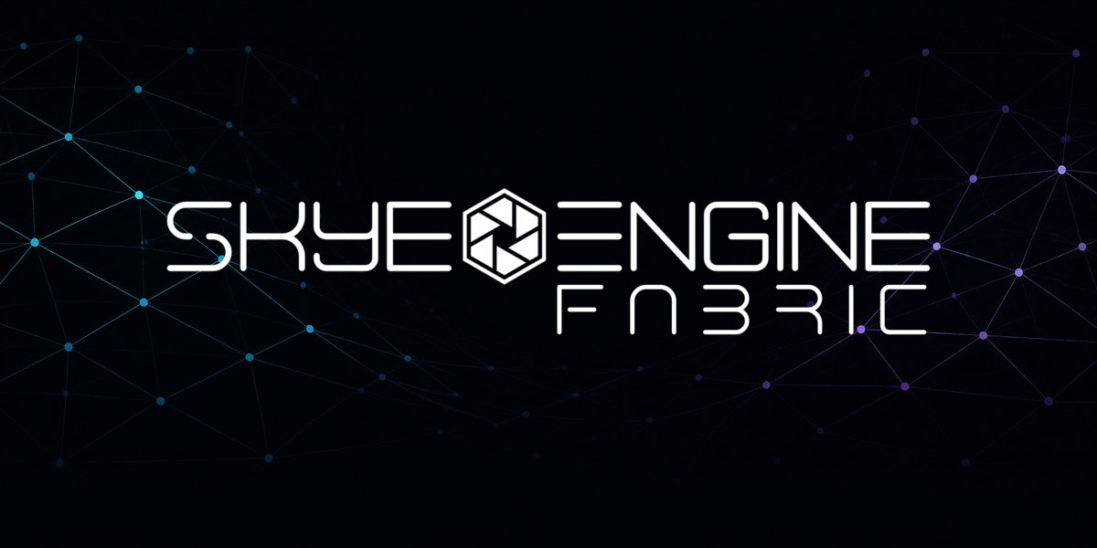 The SkyeEngine Fabric logo set into its cyan and violet network mesh